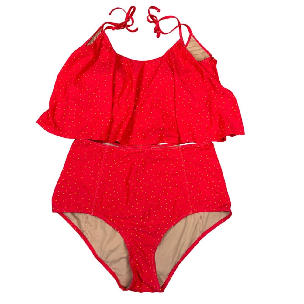 Kortni Jeane 2XL Red Polka Dot 2 Piece Swimsuit Swing Top High Rise Bottoms